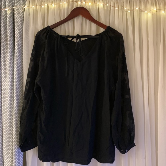 NWOT Ann Taylor LOFT Black Tie-Back Blouse - Picture 3 of 5